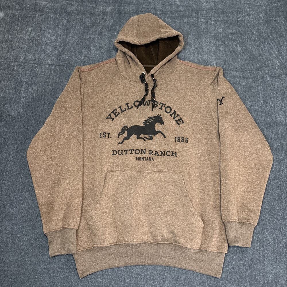 Yellowstone Size Medium Dutton Ranch Montana Brown Pullover Hoodie